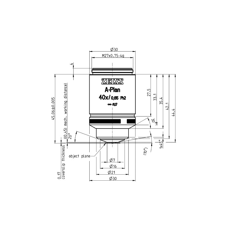 ZEISS Obiettivo Obiettivi A-Plan 40x/0,65 Ph2 wd=a=0,45mm