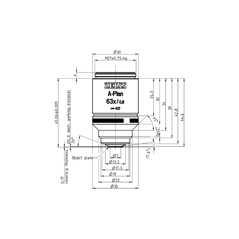 ZEISS Objetivos Plan A 63x/0,8 wd=0,30mm