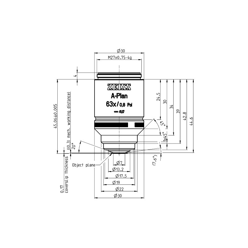 ZEISS Obiettivo A-Plan 63x/0,8 polo wd=0,30mm