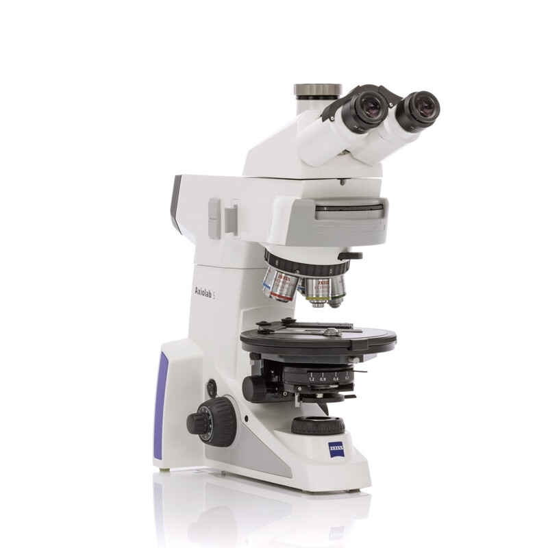 ZEISS Microscopio Axiolab 5 Pol, trino, infinity, plan, neofl, 5x, 10x, 20x, 40x, 10x/23, Dl, LED, 10W, 5xH Pol codificato, incl. Lambda Comp., piastra reticolo a croce e guida oggetti
