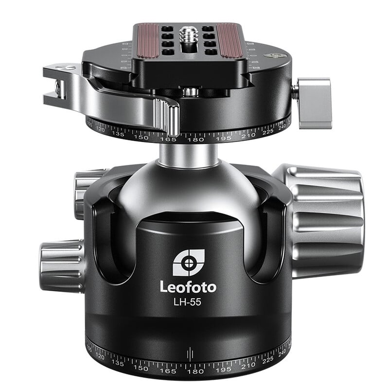 Leofoto Tripod ball-head LH-55PCL with panorama plate and quick-release coupling