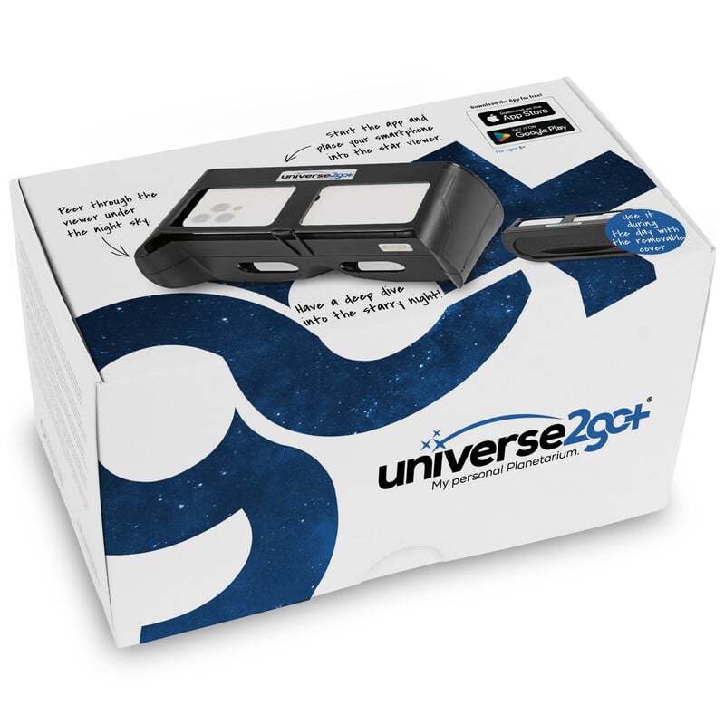 Omegon Thuis-planetarium Universe2Go+ + Sonnenfinsternisbrille Solar Safe Deluxe
