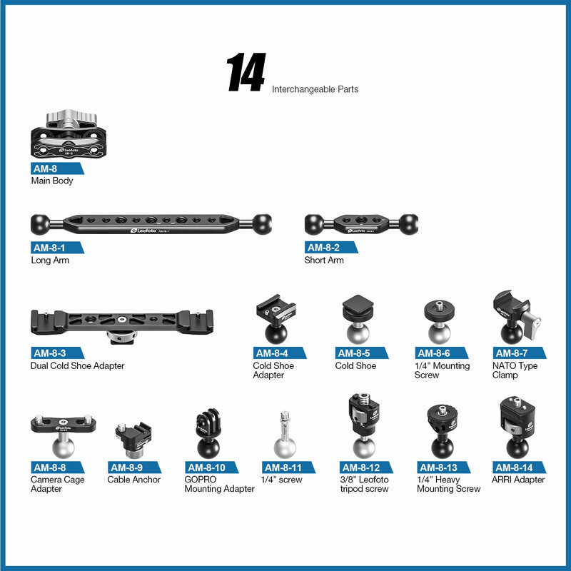 Leofoto AM-8-13 joint with 1/4" screw and contact surface