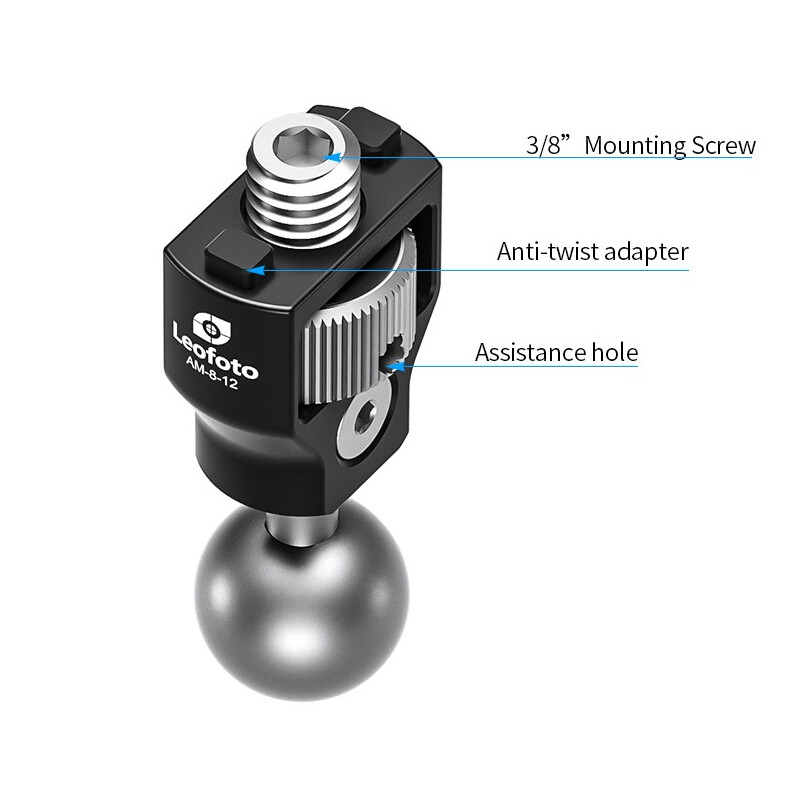 Leofoto AM-8-12 joint with 3/8" thread and anti-twist protection