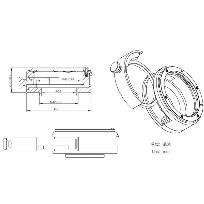 ZWO DSLR-Lens adaptors Canon EOS / T2 with 2" filter holder