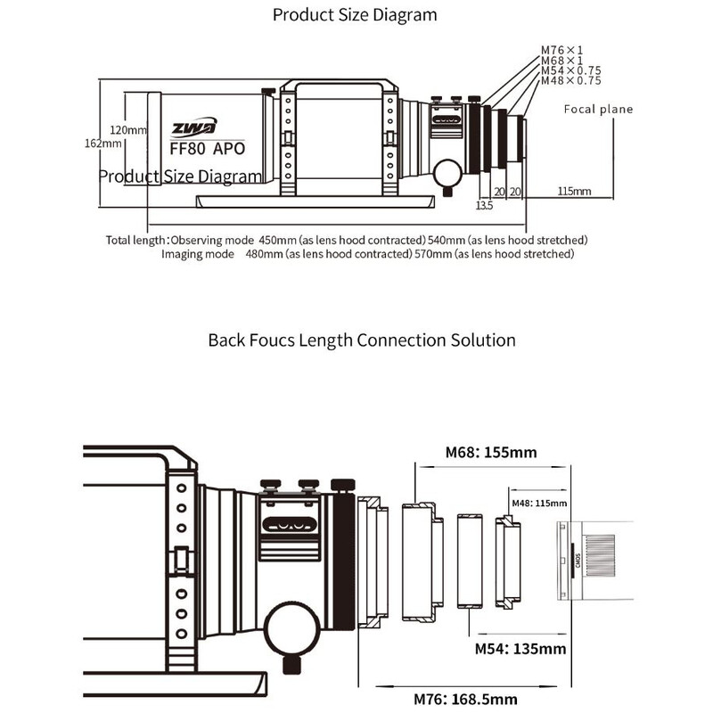 ZWO Apochromatic refractor FF80 AP 80/600 Quadruplet OTA