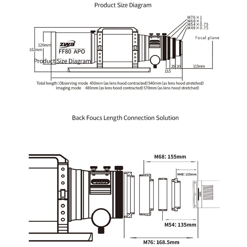 ZWO Refractor apocromático AP 80/600 FF80