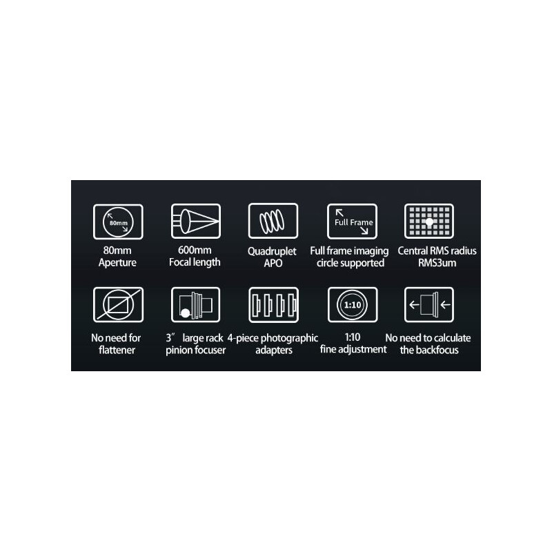 ZWO Refractor apocromático AP 80/600 FF80
