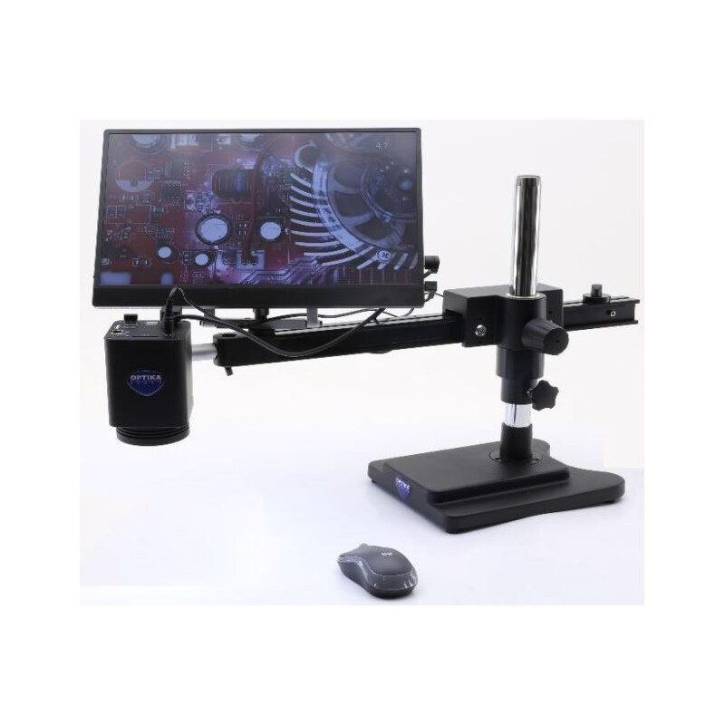 Optika Microscoop IS-4K2, zoom opt. 1x-18x, autofocus, 8 MP, 4K Ultra HD, overhangend statief, 15,6" scherm