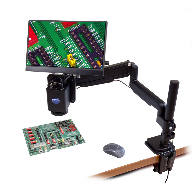 Optika Microscopio IS-4K3, zoom óptico 1x-18x, autofoco, 8 MP, 4K Ultra HD, soporte pantógrafo, 15,6