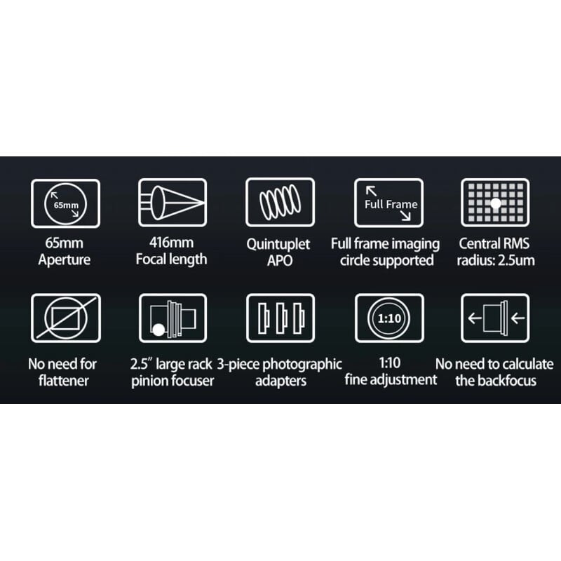 ZWO Apochromatic refractor AP 65/416 FF65