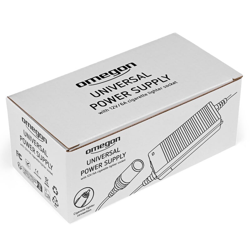Omegon Trasformatore Alimentatore universale europeo 12 V/6 A con presa per accendisigari