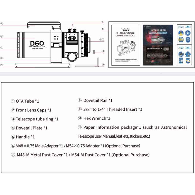 ToupTek Apochromatische refractor HOPE D60 60/280 kantelmechanisme