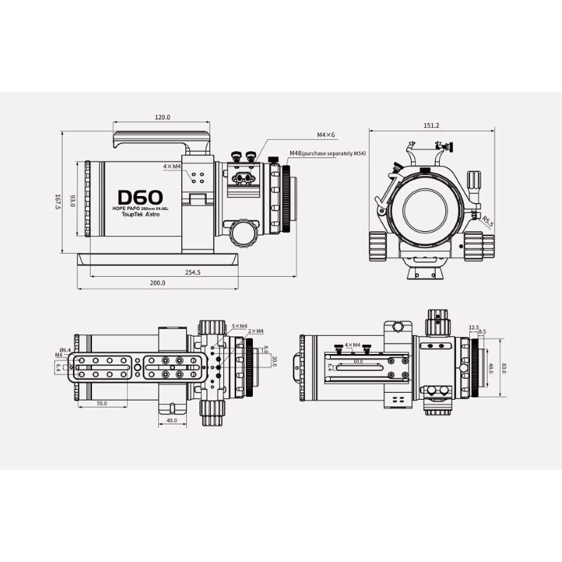 ToupTek Apochromatische refractor HOPE D60 60/280 kantelmechanisme