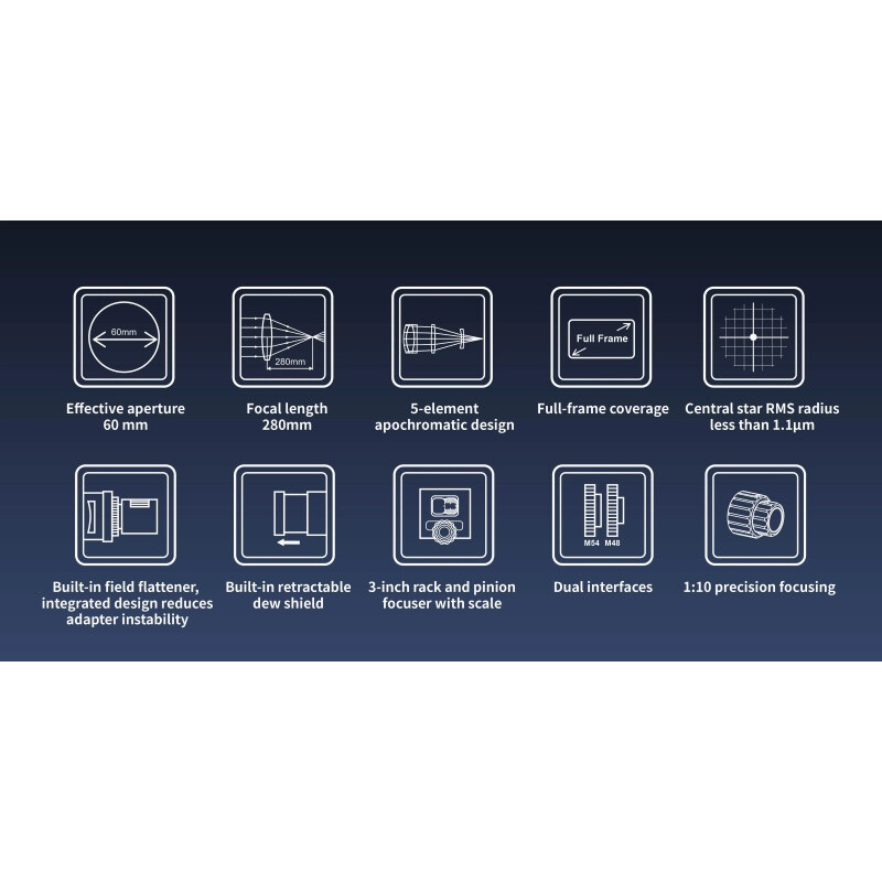 ToupTek Apochromatische refractor HOPE D60 60/280 kantelmechanisme