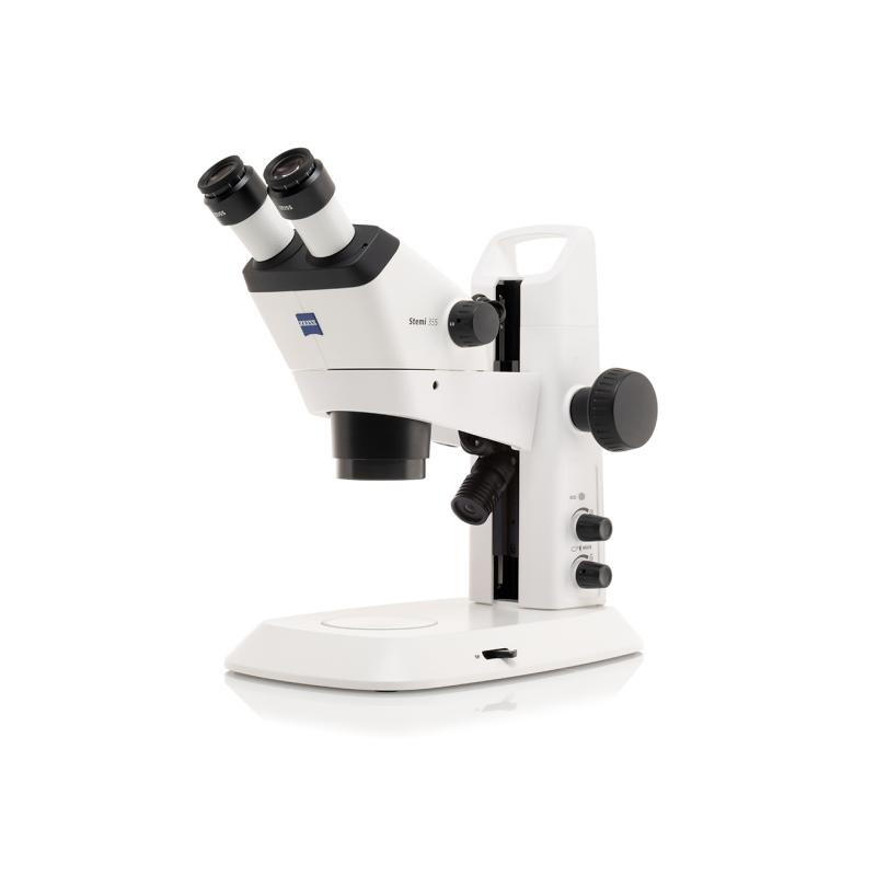 ZEISS Stemi 355 stereo zoom microscope, C Edu, trino, w.d. 110 mm, 10x/23, 5.5:1, 7.2x–40x, AL/DL, Spot C LED