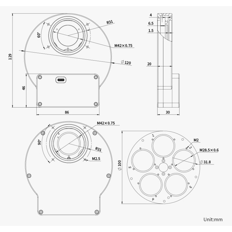 ZWO Ruota portafiltri EFW 5x 1,25"