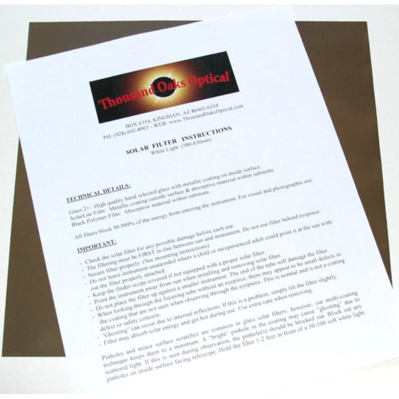 Thousand Oaks Lámina filtrante Sonnenfilterfolie SolarLite (216 x 279 mm)