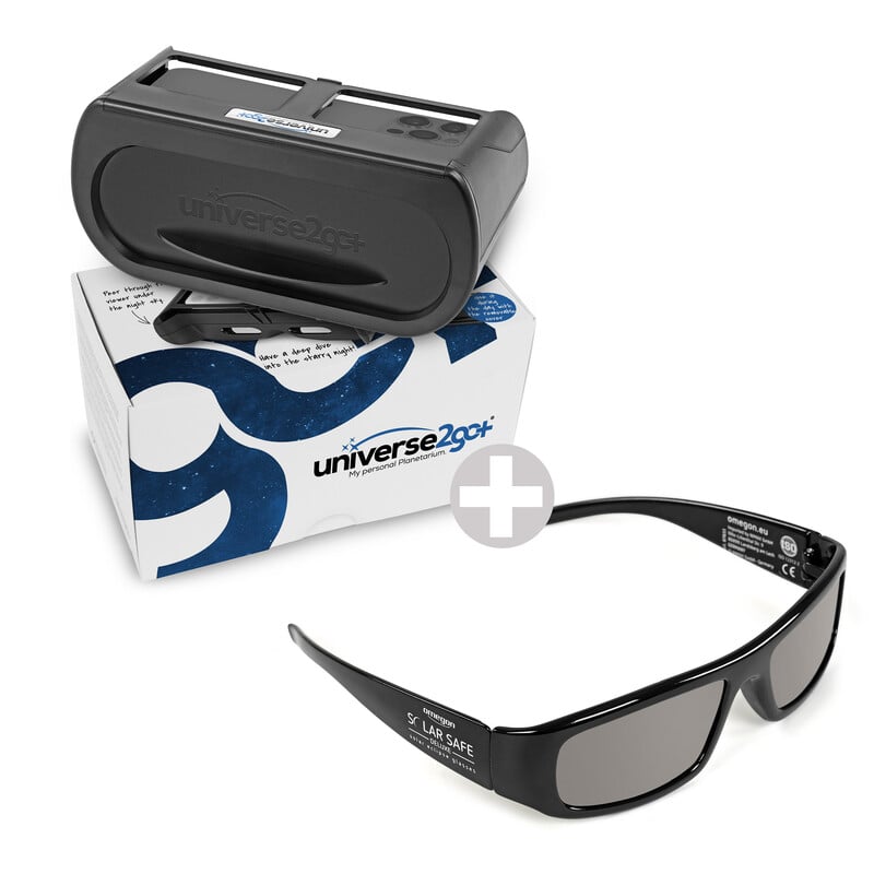 Omegon Personal planetarium Universe2Go+ + Sonnenfinsternisbrille Solar Safe Deluxe